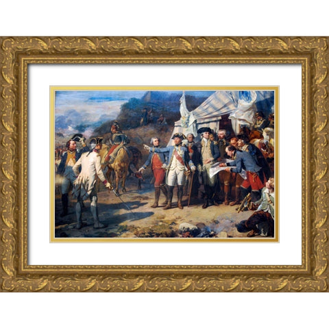 Siege of Yorktown Gold Ornate Wood Framed Art Print with Double Matting by Couder, Auguste