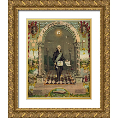 George Washington-freemason Gold Ornate Wood Framed Art Print with Double Matting by Strobridge and Gerlach
