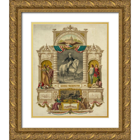 George Washington Gold Ornate Wood Framed Art Print with Double Matting by Library of Congress