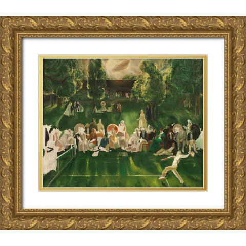 Tennis Tournament Gold Ornate Wood Framed Art Print with Double Matting by Bellows, George