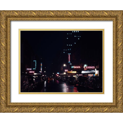 52nd Street-New York 1948 Gold Ornate Wood Framed Art Print with Double Matting by Gottlieb, William
