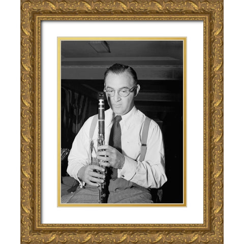 Portrait of Benny Goodman-New York 1946 Gold Ornate Wood Framed Art Print with Double Matting by Gottlieb, William