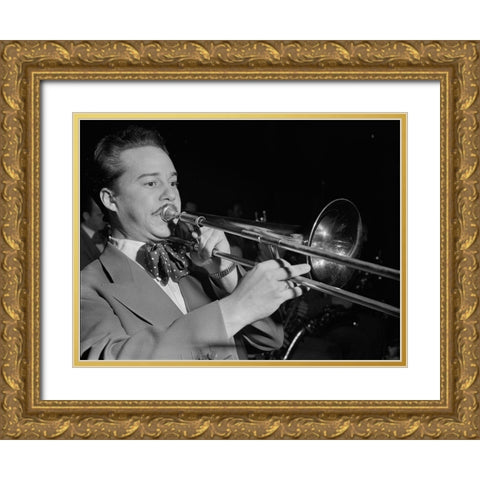 Jazz trombonist Eddie Bert 1947 Gold Ornate Wood Framed Art Print with Double Matting by Gottlieb, William