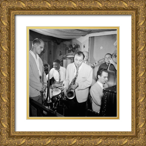 Bill Harris-Denzil Best-Flip Phillips-Billy Bauer-Lennie Tristano-Chubby Jackson-1947. Pied Piper-NY Gold Ornate Wood Framed Art Print with Double Matting by Gottlieb, William