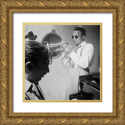 Howard McGhee and Brick Fleagle-New York 1947 Gold Ornate Wood Framed Art Print with Double Matting by Gottlieb, William