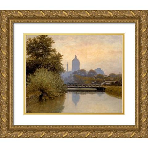 The Canal Morning Effect Gold Ornate Wood Framed Art Print with Double Matting by Gruelle, Richard Buckner