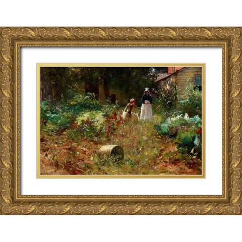 In the Garden Gold Ornate Wood Framed Art Print with Double Matting by Forsyth, William J.