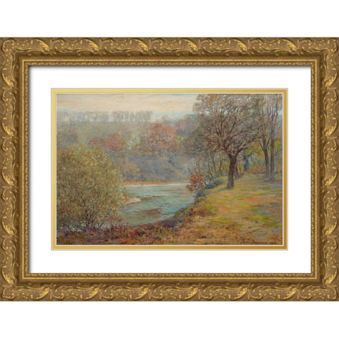 Late Autumn Gold Ornate Wood Framed Art Print with Double Matting by Adams, John Ottis