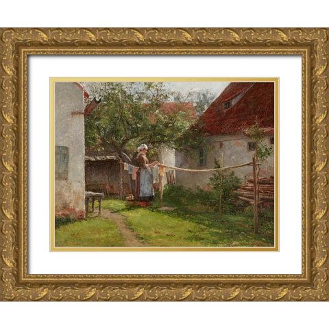 Wash Day-Bavaria Gold Ornate Wood Framed Art Print with Double Matting by Adams, John Ottis