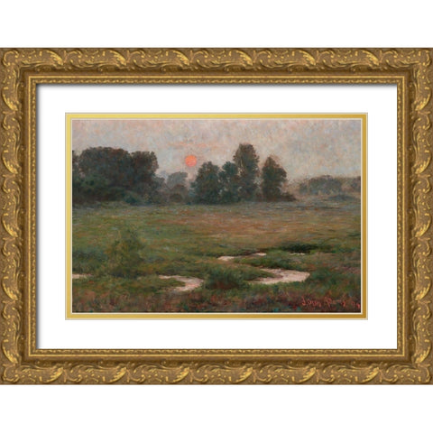 An August Sunset - Prairie Dell Gold Ornate Wood Framed Art Print with Double Matting by Adams, John Ottis