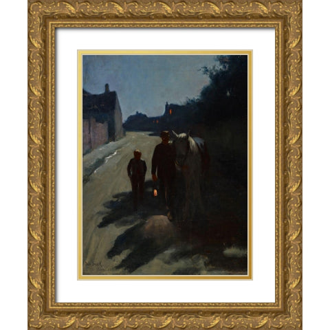 Moonlight (On the Road at Night) Gold Ornate Wood Framed Art Print with Double Matting by Stark, Otto