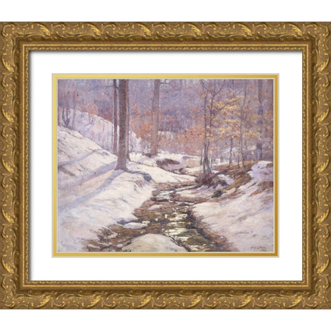 Winter Sunlight Gold Ornate Wood Framed Art Print with Double Matting by Steele, Theodore Clement