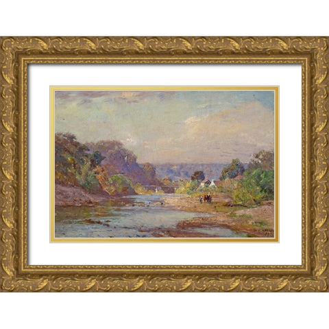 Brookville Landscape Gold Ornate Wood Framed Art Print with Double Matting by Steele, Theodore Clement