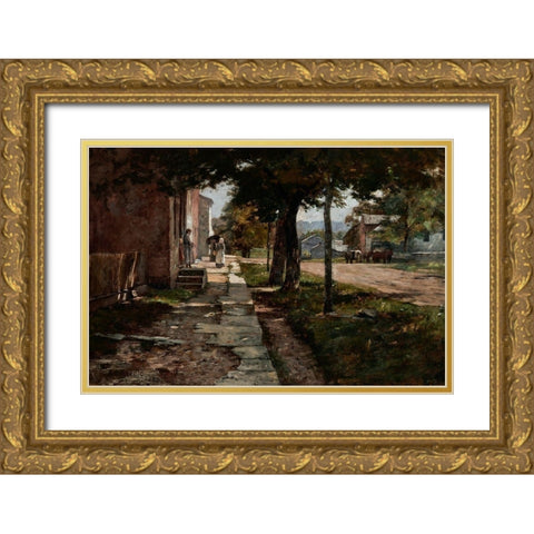 Street in Vernon Gold Ornate Wood Framed Art Print with Double Matting by Steele, Theodore Clement