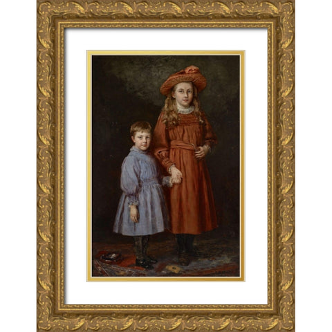 The Pierce Children Gold Ornate Wood Framed Art Print with Double Matting by Steele, Theodore Clement