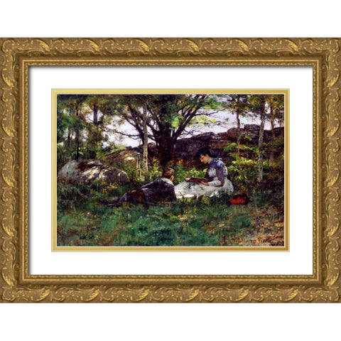 A June Idyl Gold Ornate Wood Framed Art Print with Double Matting by Steele, Theodore Clement