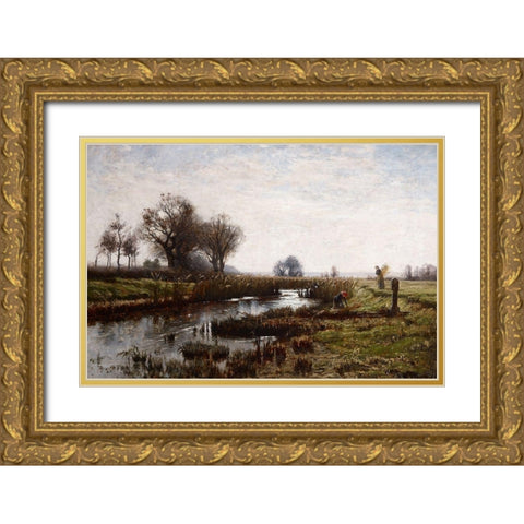 Late Afternoon-Dachau Moor Gold Ornate Wood Framed Art Print with Double Matting by Steele, Theodore Clement