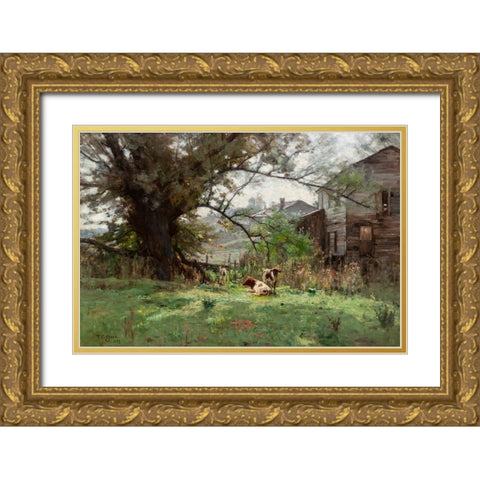 Morning-Old Schofields Mill Gold Ornate Wood Framed Art Print with Double Matting by Steele, Theodore Clement