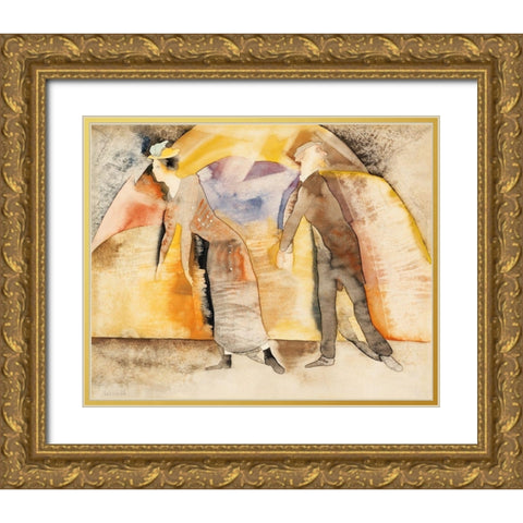In Vaudeville-Woman and Man on Stage Gold Ornate Wood Framed Art Print with Double Matting by Demuth, Charles