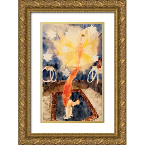 Two Acrobats in Red Tights Gold Ornate Wood Framed Art Print with Double Matting by Demuth, Charles