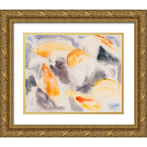 Fish Series-No. 4 Gold Ornate Wood Framed Art Print with Double Matting by Demuth, Charles