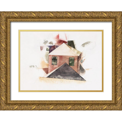 Houses with Red Gold Ornate Wood Framed Art Print with Double Matting by Demuth, Charles
