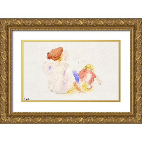 Woman with Child in Red Suit Gold Ornate Wood Framed Art Print with Double Matting by Demuth, Charles