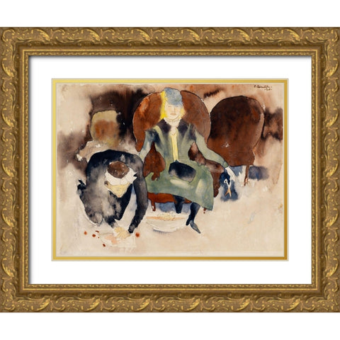 Scene after Georges Stabs Himself with the Scissors Gold Ornate Wood Framed Art Print with Double Matting by Demuth, Charles