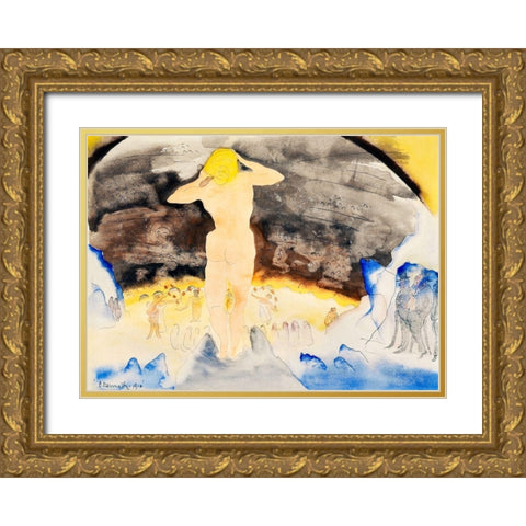 Count Muffats First View of Nana at the Theatre Gold Ornate Wood Framed Art Print with Double Matting by Demuth, Charles