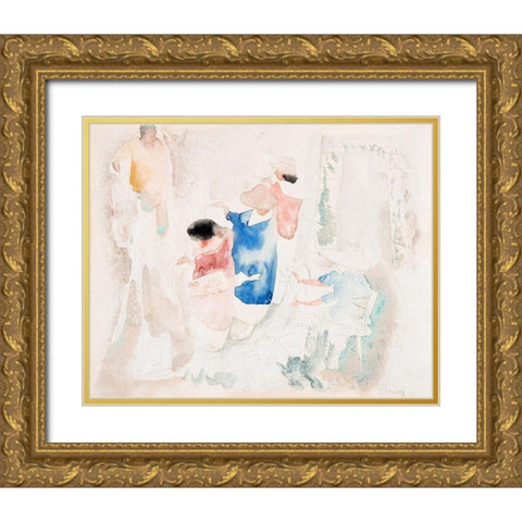 Artists Sketching Gold Ornate Wood Framed Art Print with Double Matting by Demuth, Charles