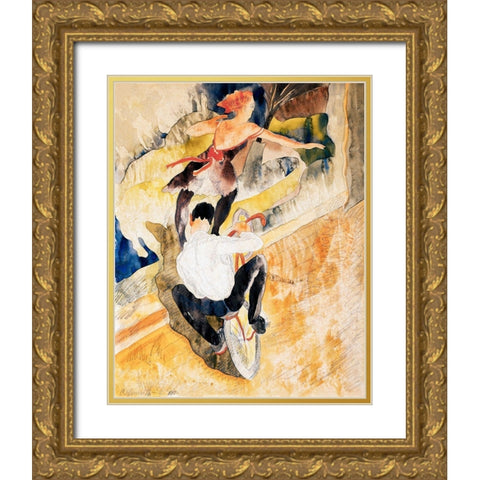 Bicycle Acrobats Gold Ornate Wood Framed Art Print with Double Matting by Demuth, Charles