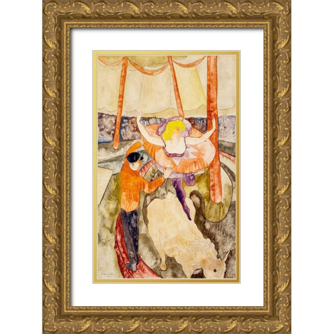 Equestrienne and Assistant Gold Ornate Wood Framed Art Print with Double Matting by Demuth, Charles