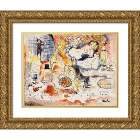 Count Muffat Discovers Nana with the Marquis de Chouard Gold Ornate Wood Framed Art Print with Double Matting by Demuth, Charles
