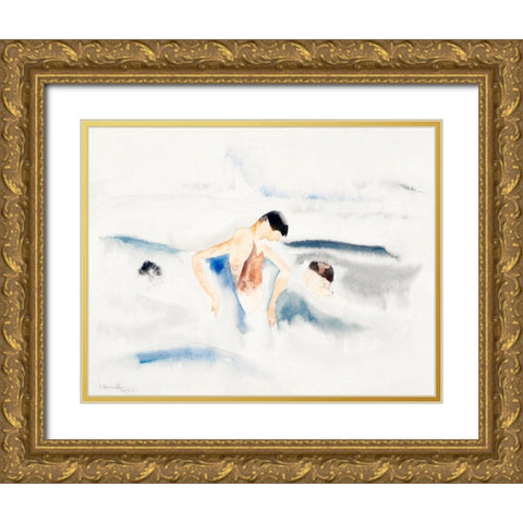 Three Figures in Water Gold Ornate Wood Framed Art Print with Double Matting by Demuth, Charles