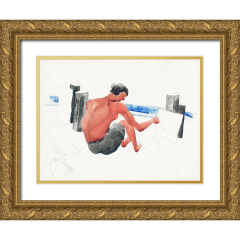 The Artist on the Beach Sketching Gold Ornate Wood Framed Art Print with Double Matting by Demuth, Charles