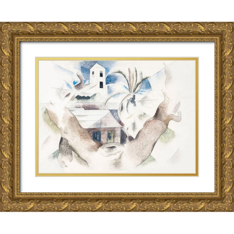 Bermuda No. 1-Tree and House Gold Ornate Wood Framed Art Print with Double Matting by Demuth, Charles