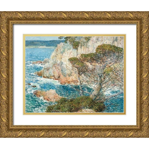 Point Lobos-Carmel Gold Ornate Wood Framed Art Print with Double Matting by Hassam, Childe