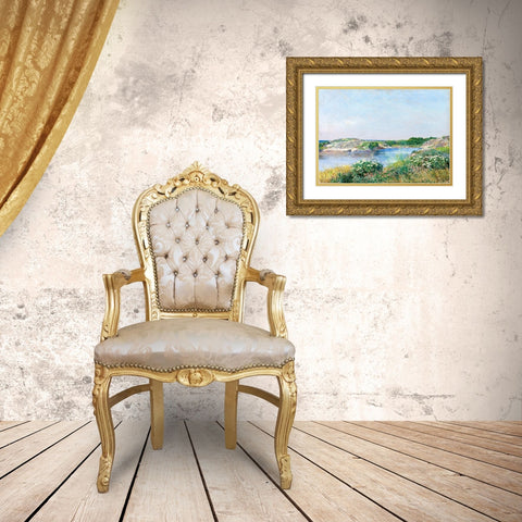 The Little Pond-Appledore Gold Ornate Wood Framed Art Print with Double Matting by Hassam, Childe