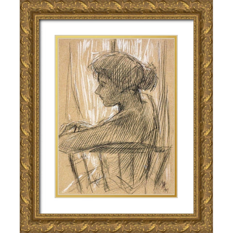Against the Light Gold Ornate Wood Framed Art Print with Double Matting by Hassam, Childe
