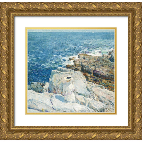 South Ledges-Appledore Gold Ornate Wood Framed Art Print with Double Matting by Hassam, Childe