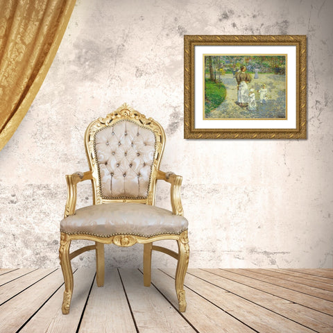 Spring in Central Park Gold Ornate Wood Framed Art Print with Double Matting by Hassam, Childe