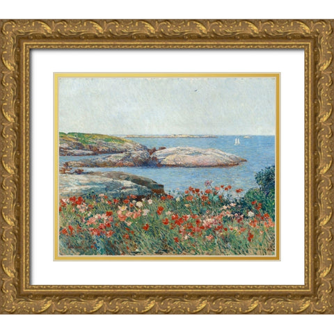Poppies-Isles of Shoals Gold Ornate Wood Framed Art Print with Double Matting by Hassam, Childe
