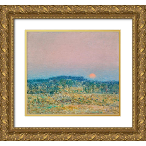 September Moonrise Gold Ornate Wood Framed Art Print with Double Matting by Hassam, Childe