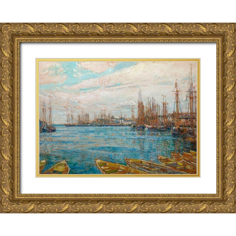 Harbor of a Thousand Masts Gold Ornate Wood Framed Art Print with Double Matting by Hassam, Childe