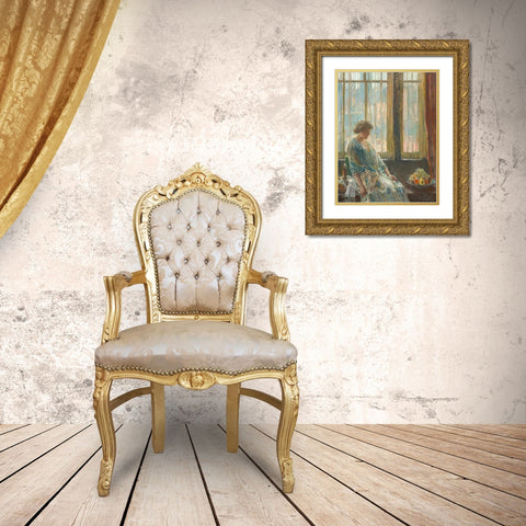 The New York Window Gold Ornate Wood Framed Art Print with Double Matting by Hassam, Childe