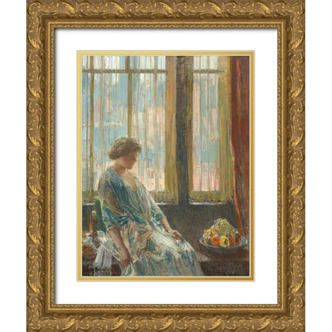 The New York Window Gold Ornate Wood Framed Art Print with Double Matting by Hassam, Childe