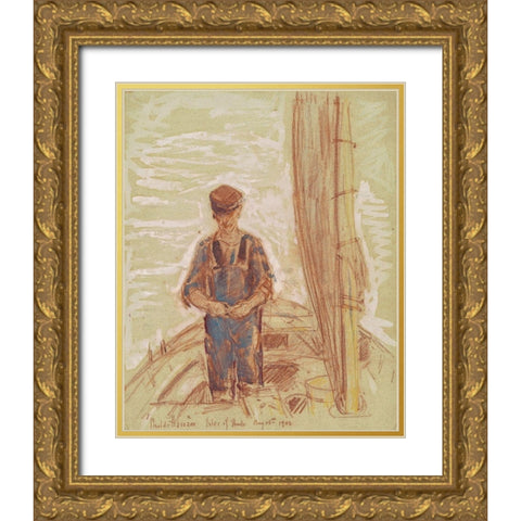 Fisherman-Isle of Shoals Gold Ornate Wood Framed Art Print with Double Matting by Hassam, Childe