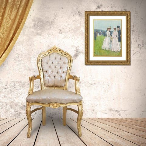 At the Grand Prix de Paris Gold Ornate Wood Framed Art Print with Double Matting by Hassam, Childe