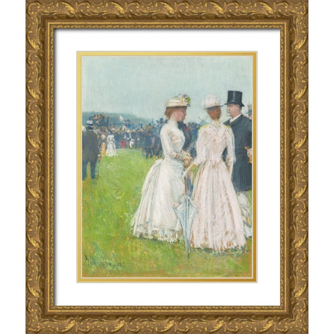 At the Grand Prix de Paris Gold Ornate Wood Framed Art Print with Double Matting by Hassam, Childe