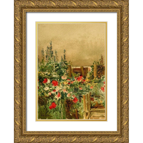 Home of the Hummingbird Gold Ornate Wood Framed Art Print with Double Matting by Hassam, Childe